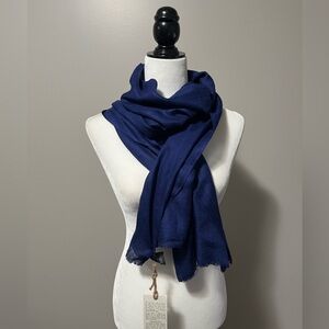 Shalimar Cashmir Collections Royal Blue Cashmere Scarf Frayed Edge